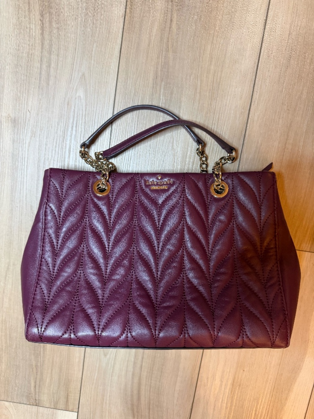Kate Spade Plum Quilted Leather Shoulder Bag Gold Chain Strap